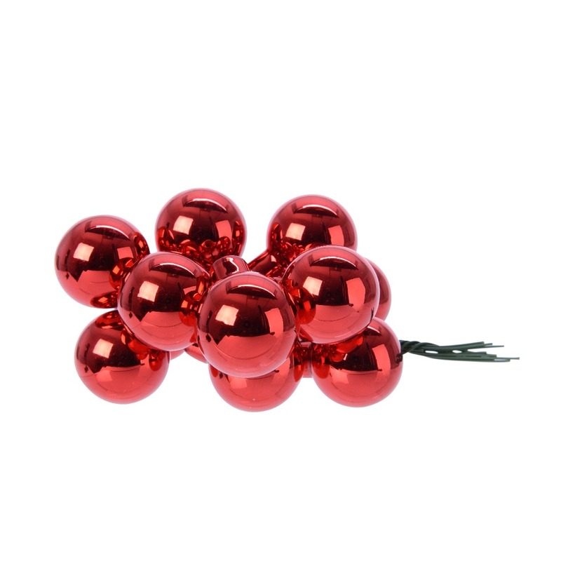 10x Rode mini kerststukjes insteek kerstballetjes 2 cm