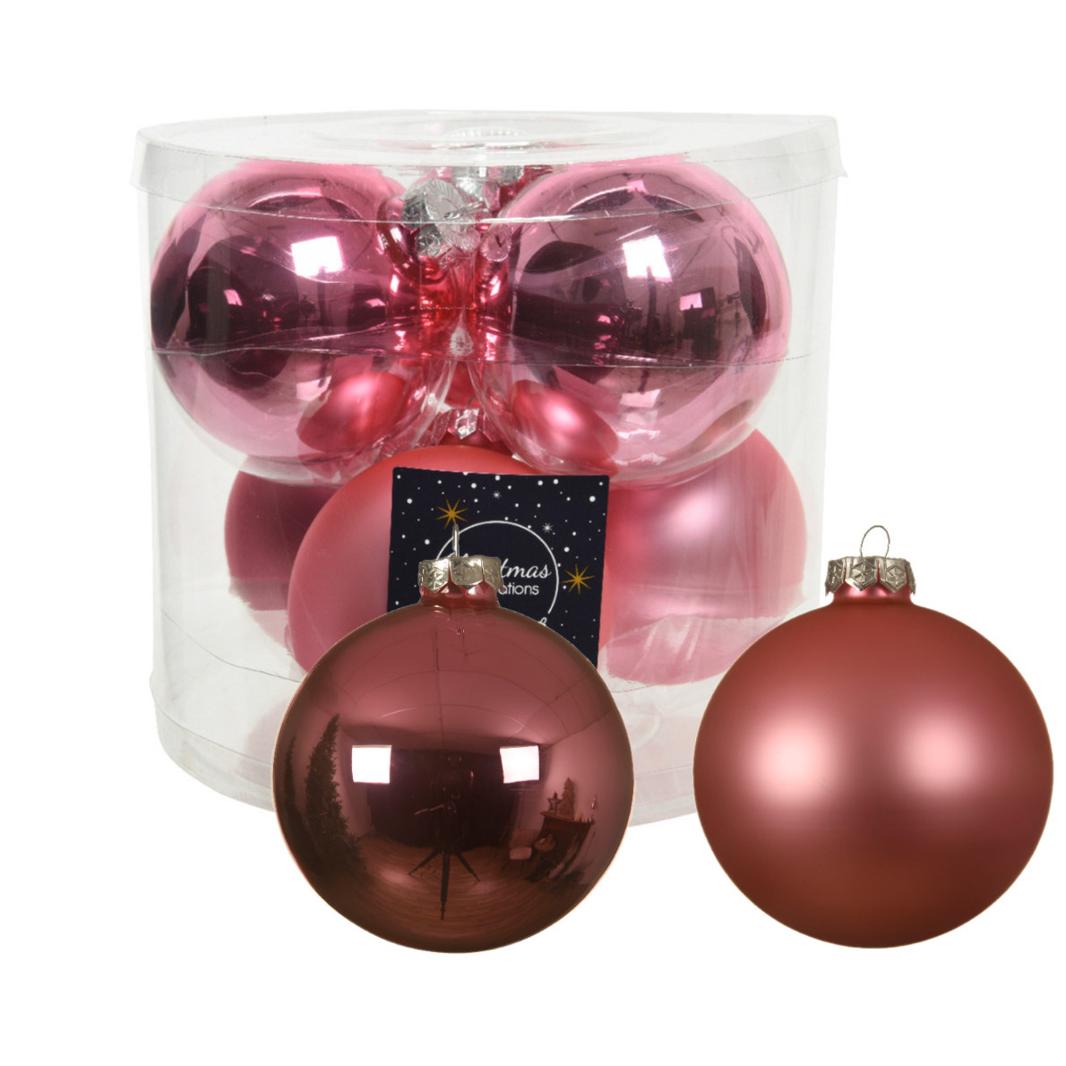 12x stuks glazen kerstballen lippenstift roze 10 cm mat/glans