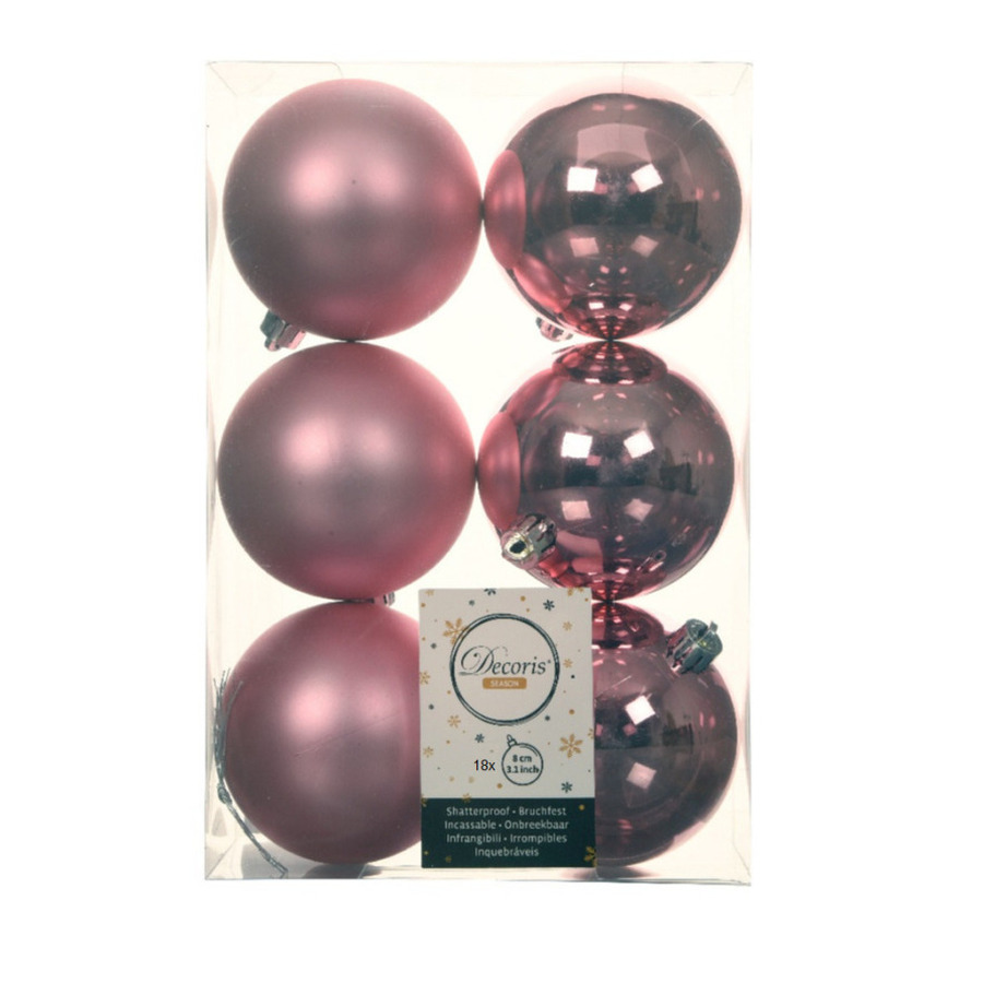 18x stuks kunststof kerstballen lippenstift roze 8 cm glans/mat