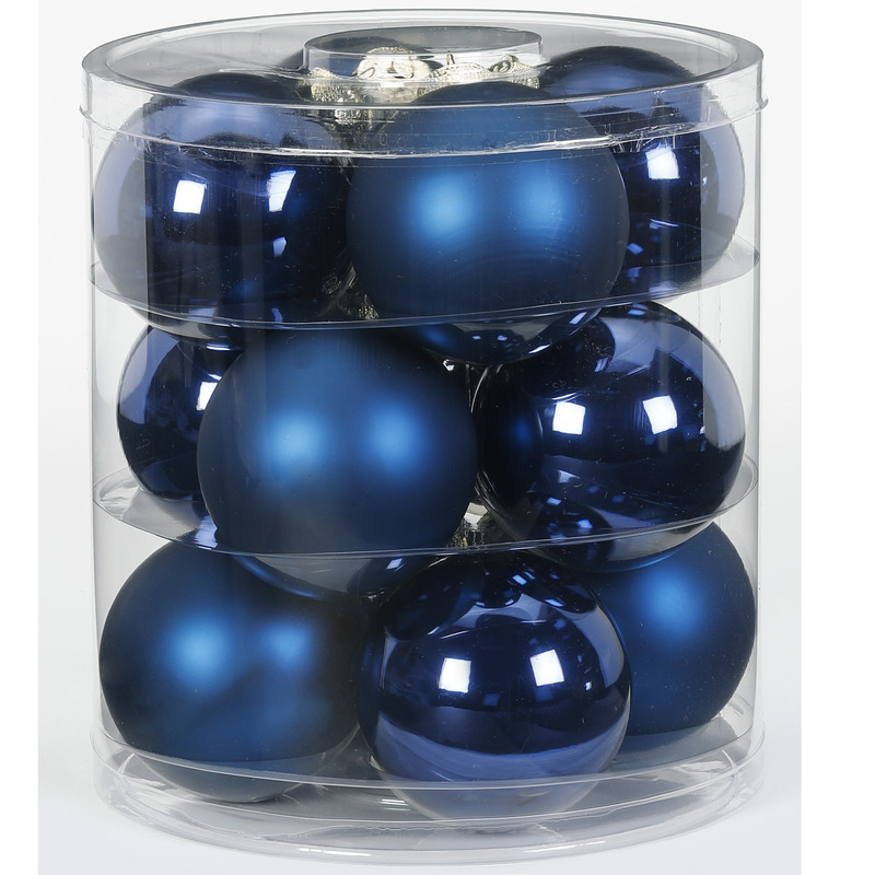 24x Donkerblauwe glazen kerstballen 8 cm glans en mat