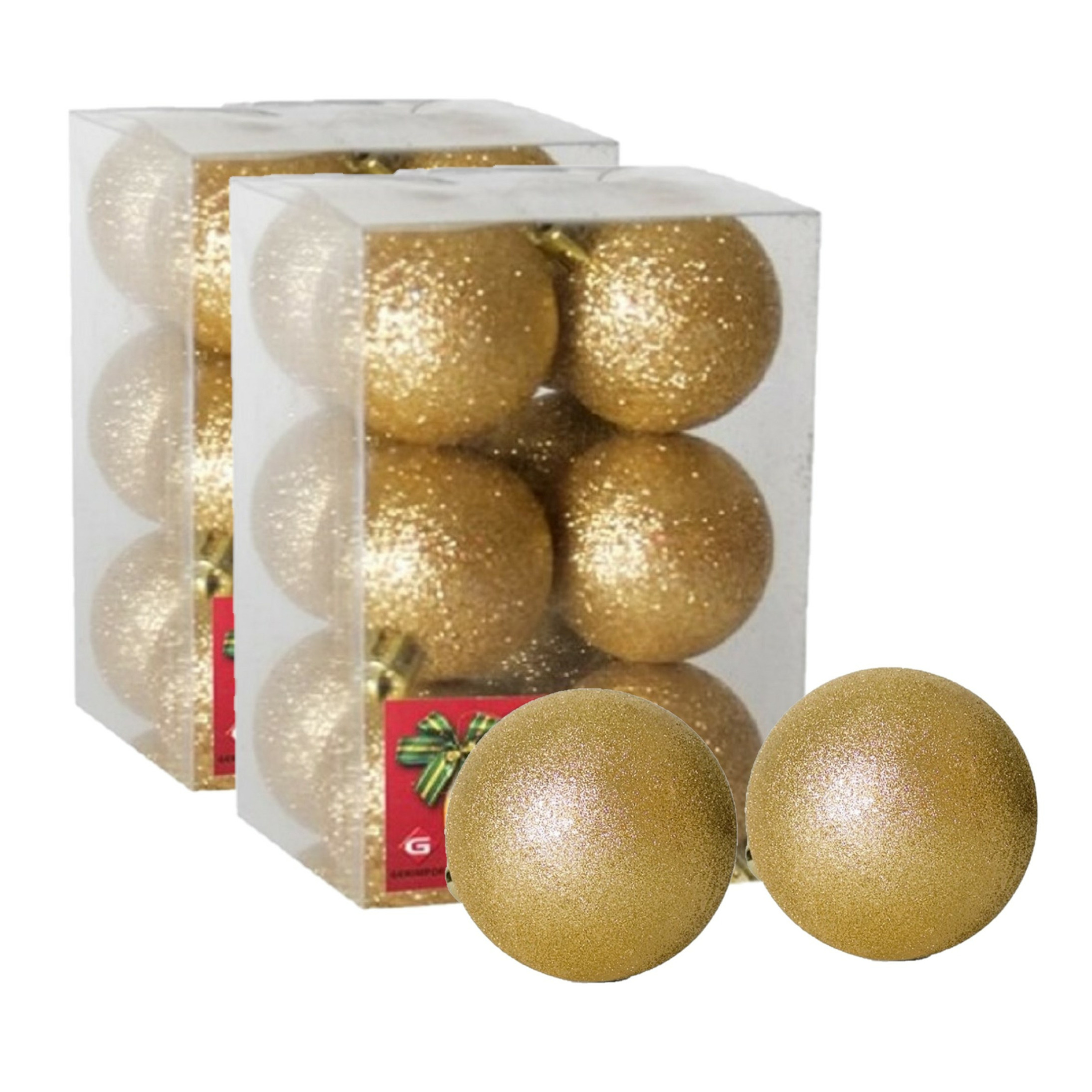 24x stuks kerstballen goud glitters kunststof 6 cm