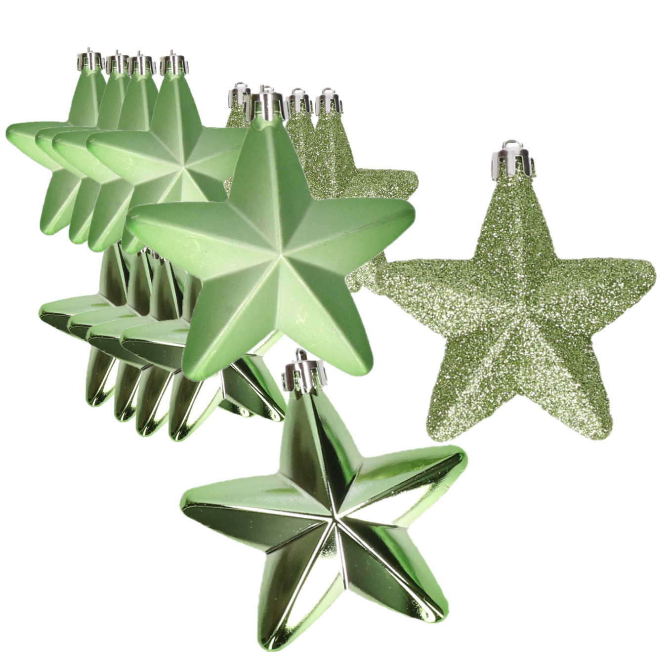 24x stuks kunststof sterren kersthangers groen 7 cm