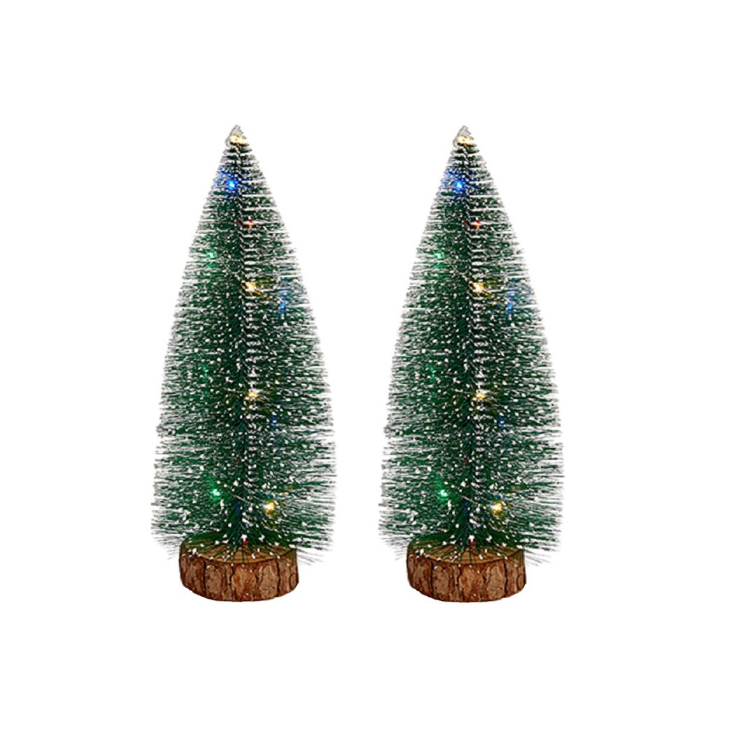 2x stuks kleine/mini decoratie kerstboompjes van 35 cm met gekleurde LED lichtjes