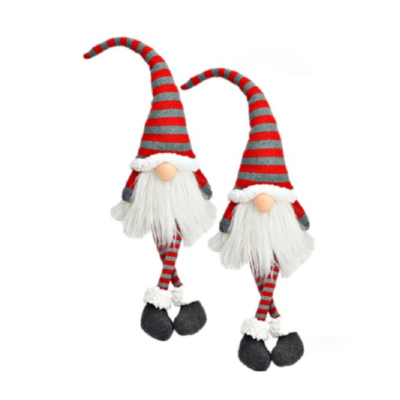 2x stuks pluche gnome/dwerg decoratie poppen/knuffels wit/rood/grijs 10 x 11 x 70 cm