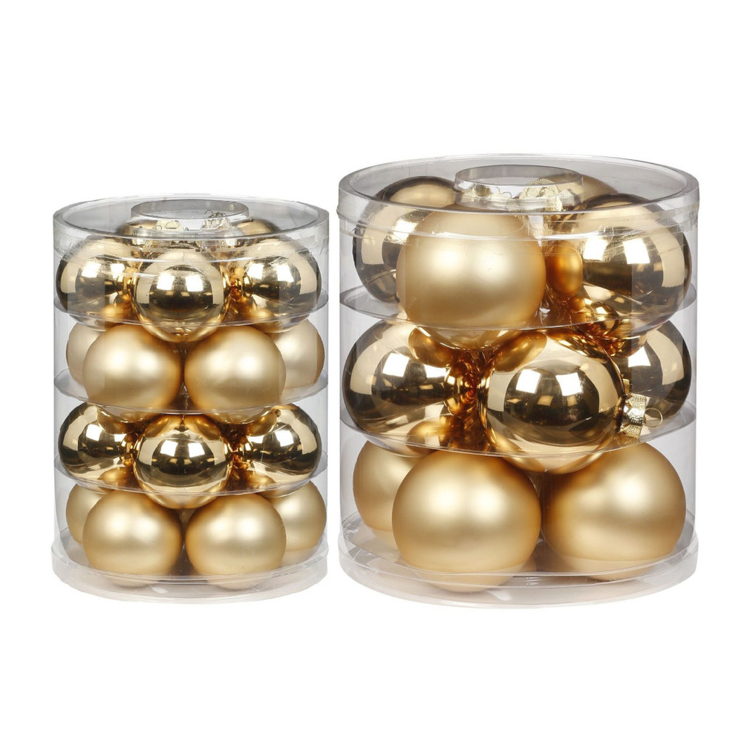 32x stuks glazen kerstballen elegant goud mix 6 en 8 cm glans en mat