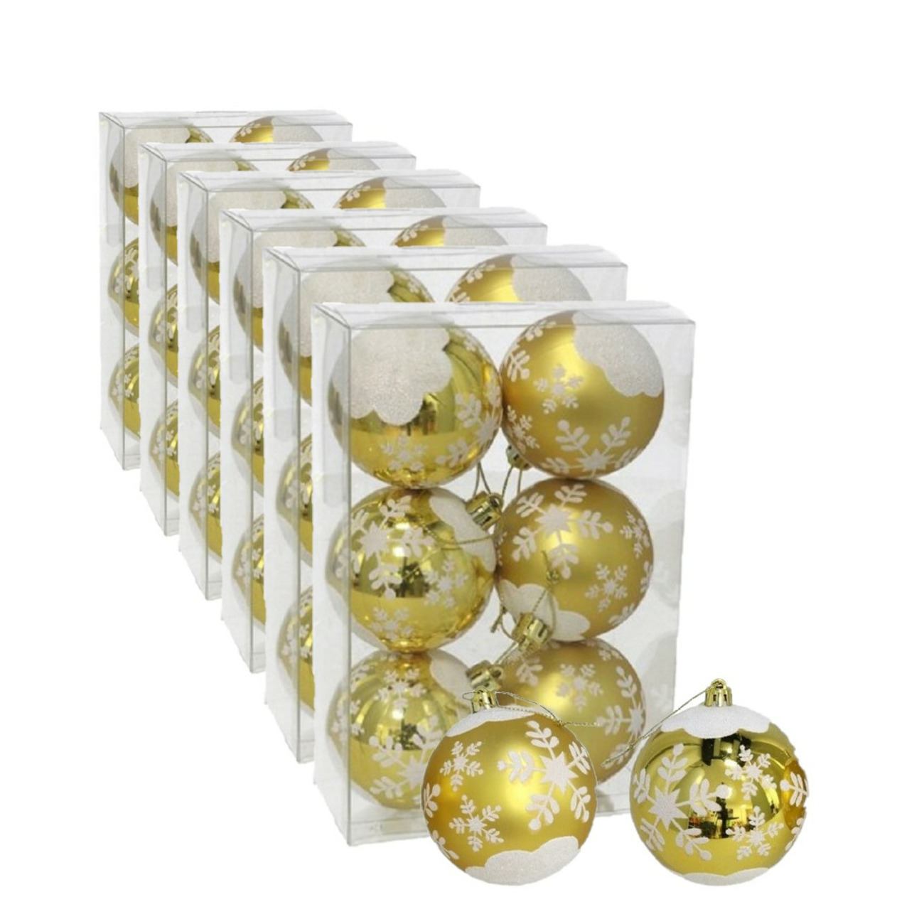 36x stuks gedecoreerde kerstballen goud kunststof 6 cm