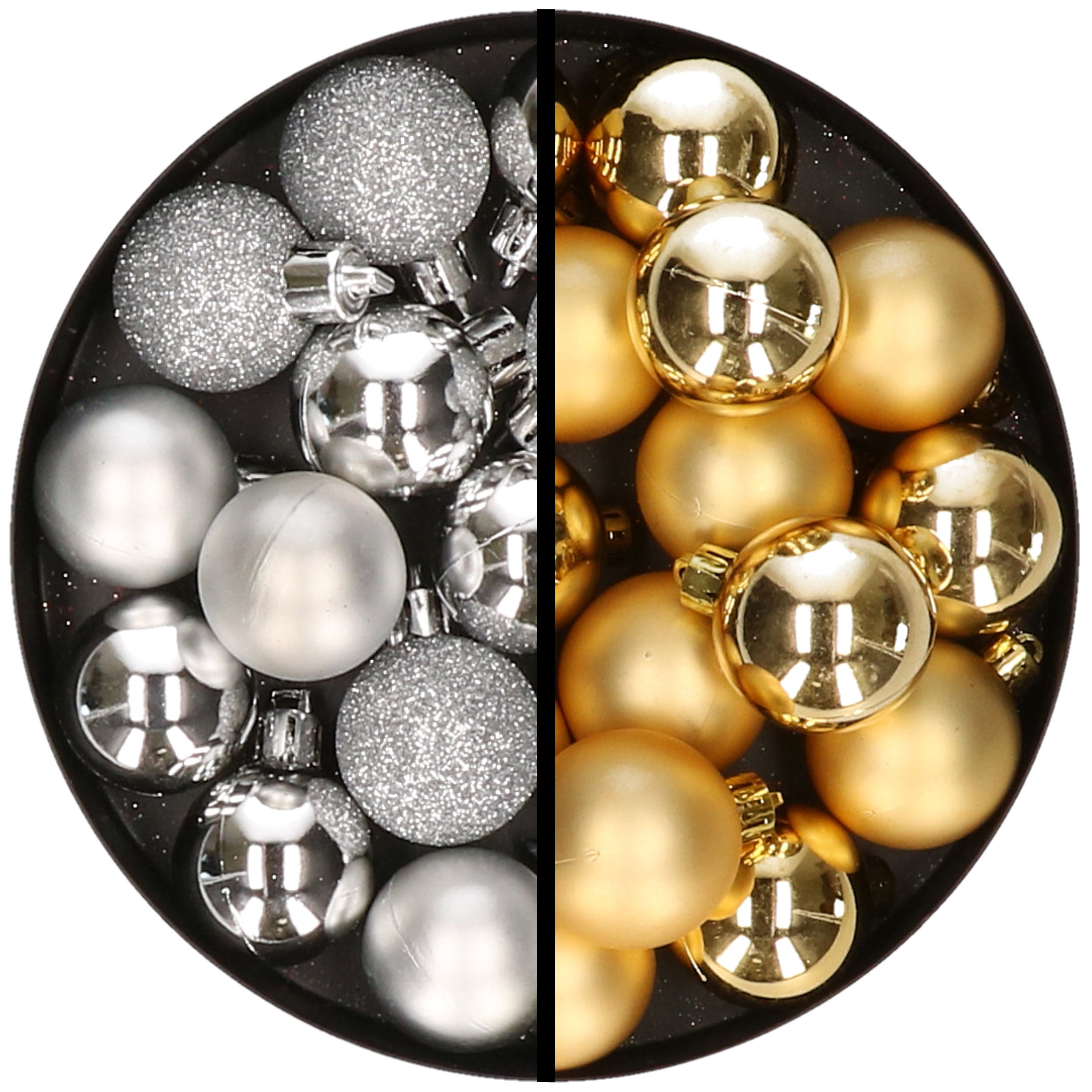 36x stuks kunststof kerstballen zilver en goud 3 en 4 cm