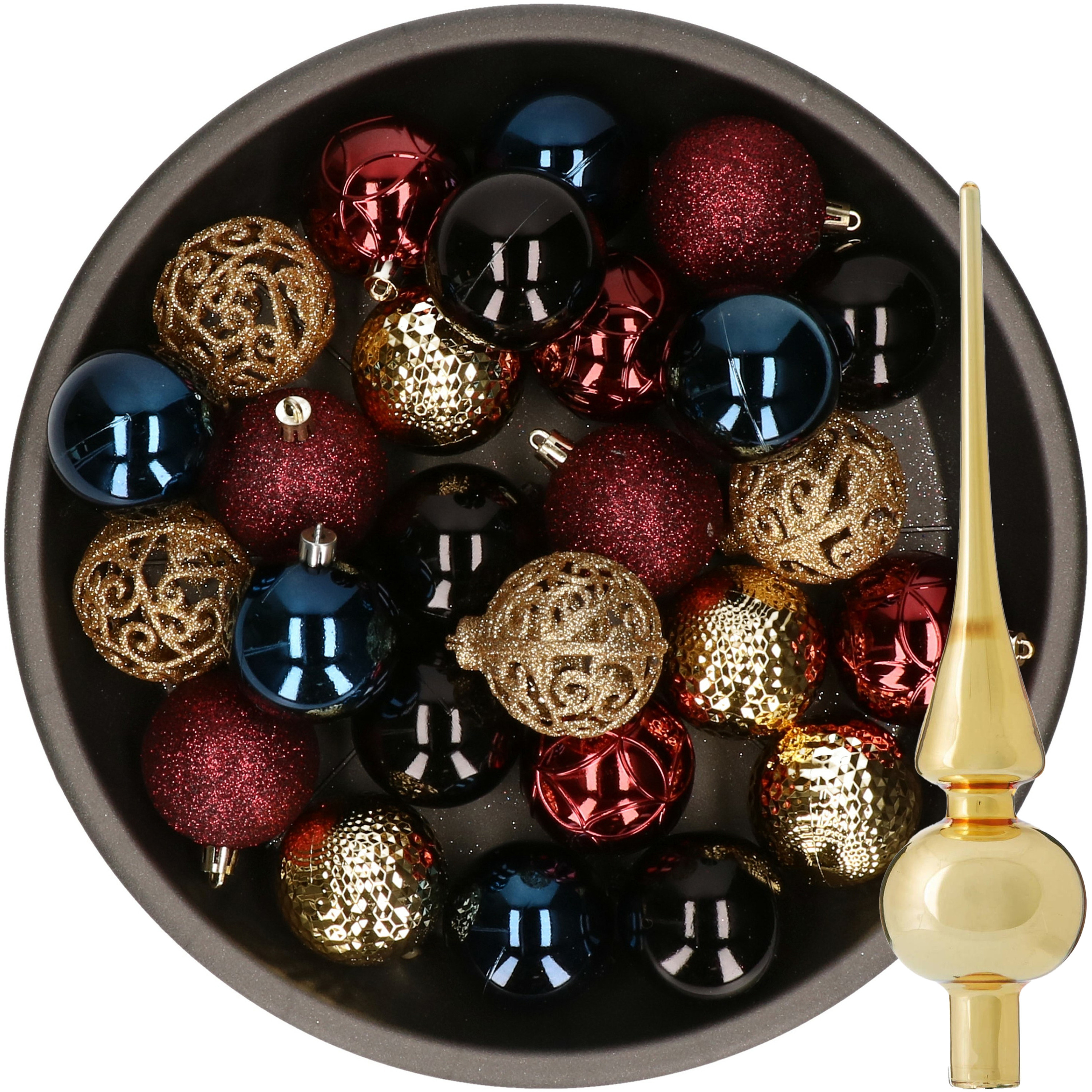 37x stuks kunststof kerstballen 6 cm incl. glazen piek blauw-goud-rood-zwart