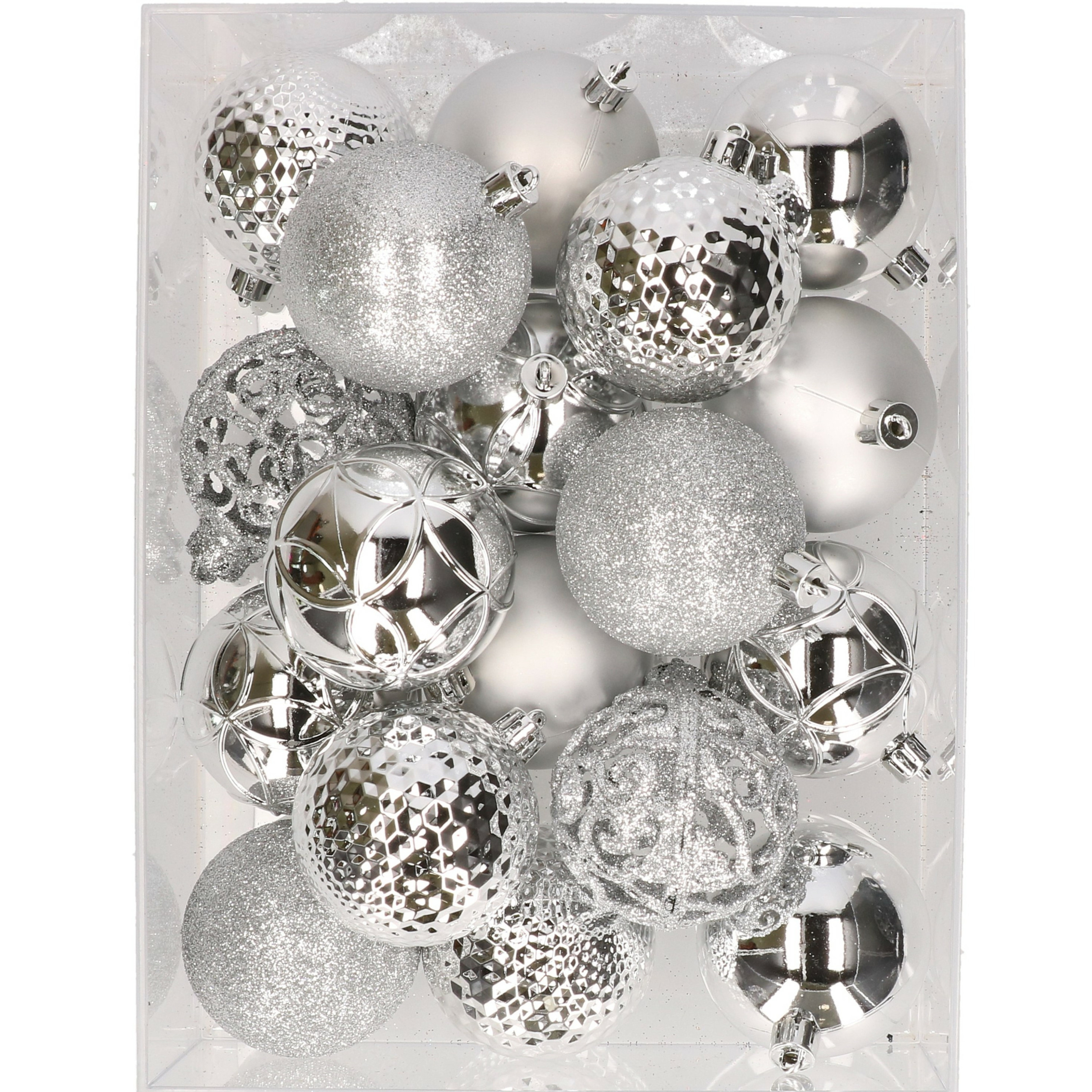 37x stuks kunststof kerstballen zilver 6 cm inclusief kerstbalhaakjes