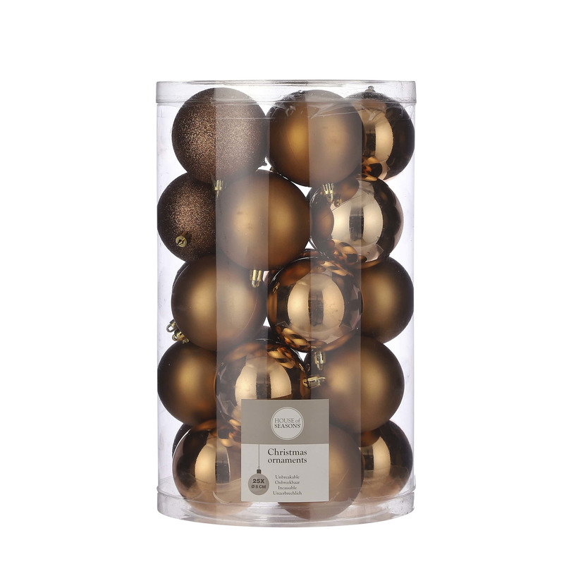 50x Kunststof kerstballen licht koper 8 cm