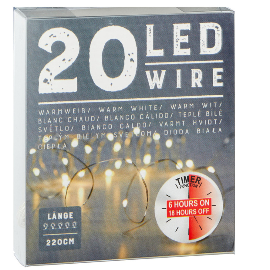 Cepewa set van 2x stuks draadverlichting lichtsnoer met 20 lampjes warm wit op batterij 220 cm met t