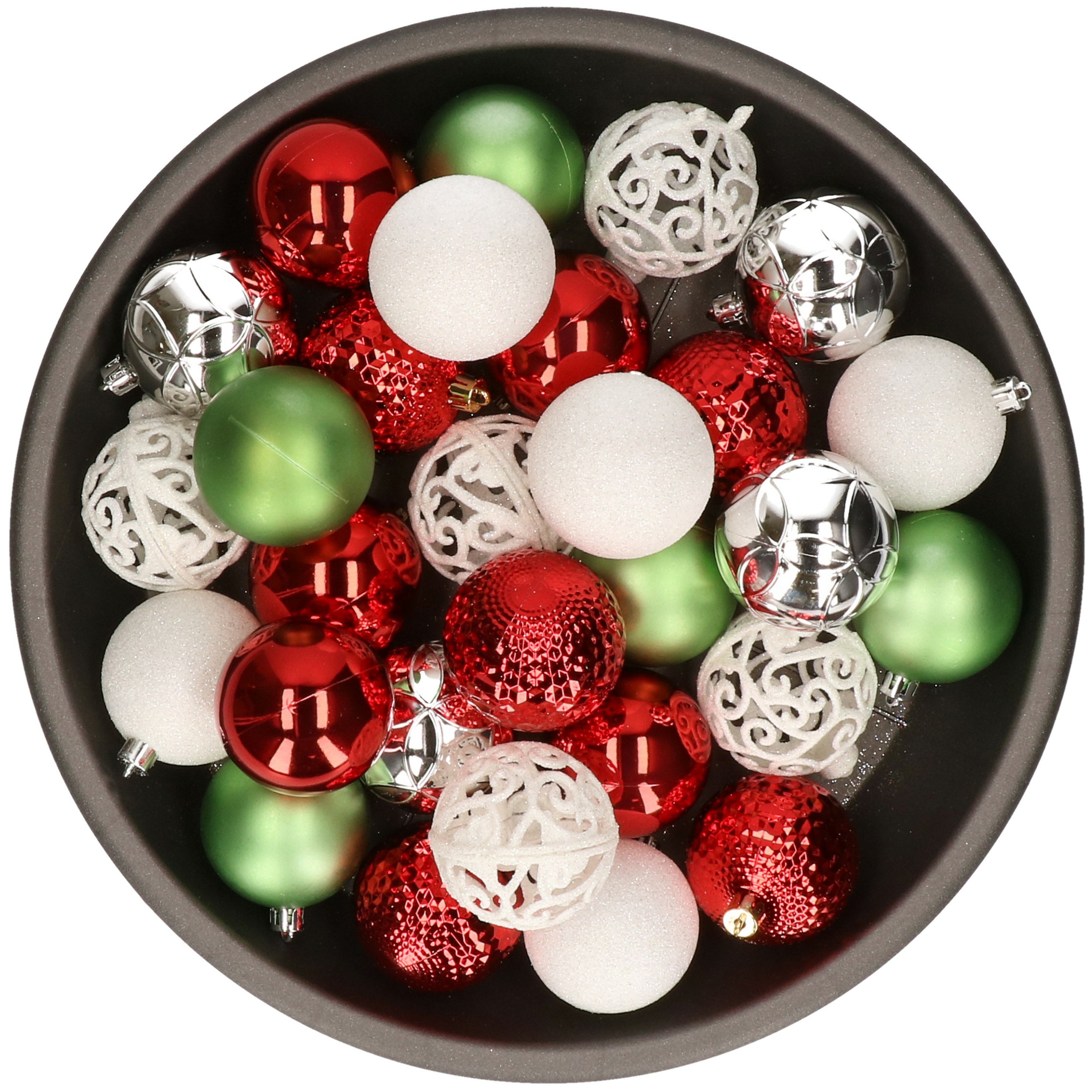 Kerstballen 37x stuks wit/rood/groen/zilver kunststof 6cm