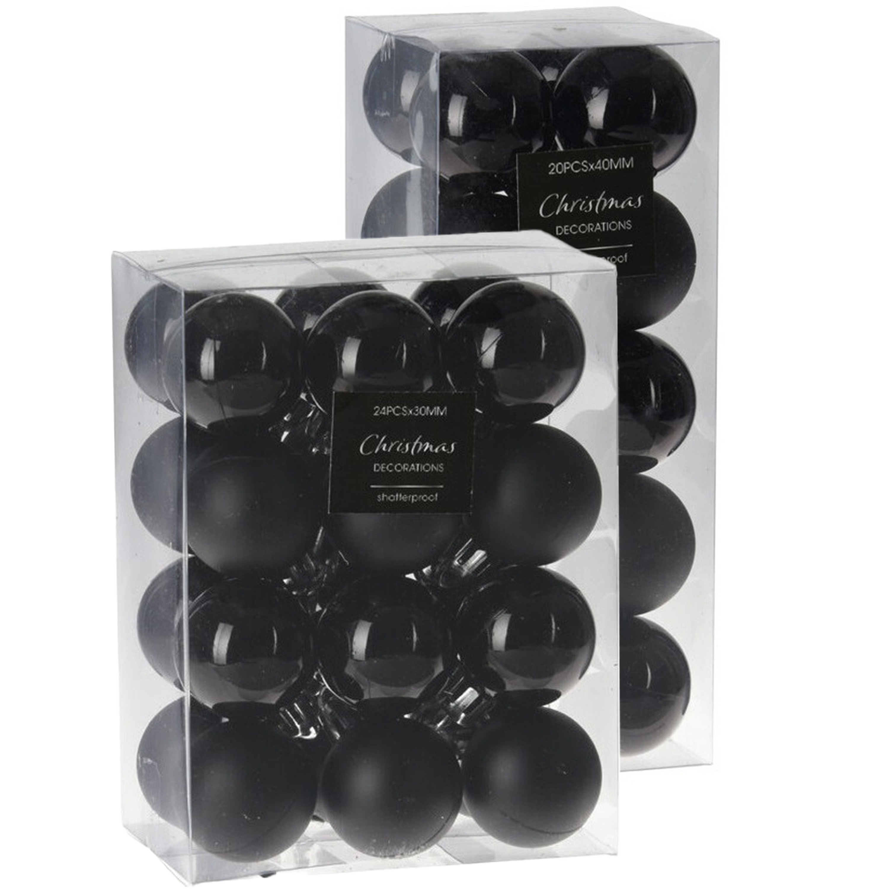 Kerstballen 44x stuks zwart 3 en 4 cm kunststof