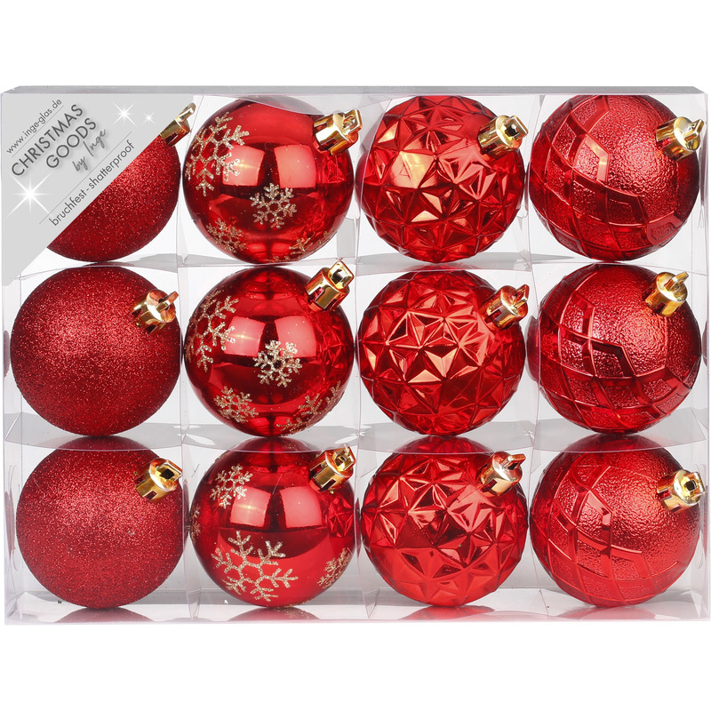 Set van 36x luxe rode kerstballen 6 cm kunststof mat/glans