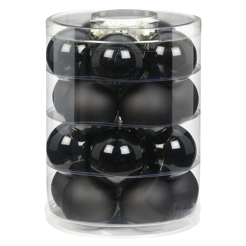 Tube met 60x zwarte kerstballen van glas 6 cm glans en mat