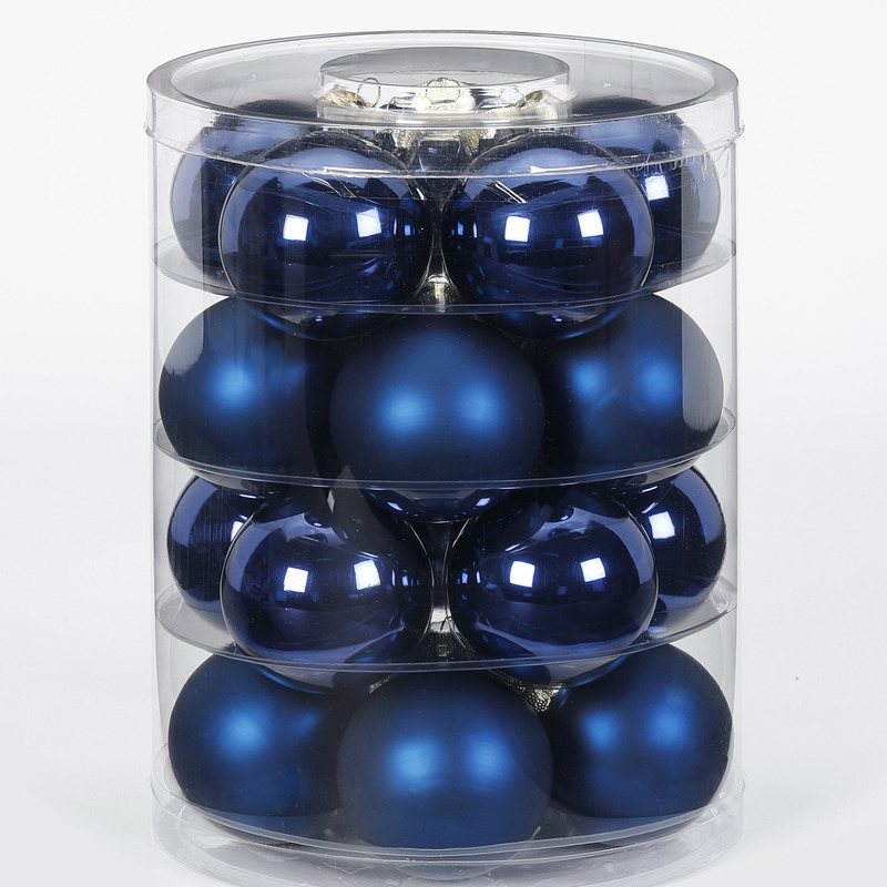 Tubes met 60x donkerblauwe kerstballen van glas 6 cm glans en mat