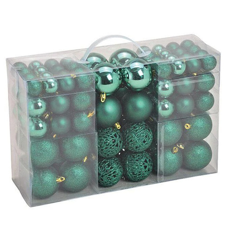 100x Emerald groene kunststof kerstballen 3/4/6 cm