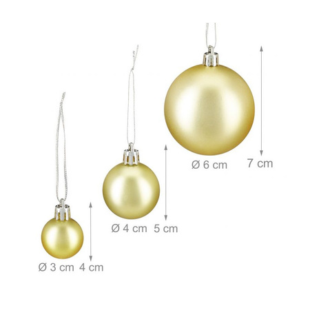 100x Gouden kunststof kerstballen 3, 4 en 6 cm glitter, mat, glans