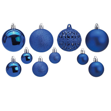 Kerstboomversiering 100x blauwe plastic kerstballen 3/4/6 cm