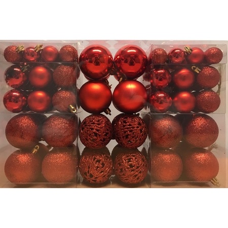 100x Rode kunststof kerstballen 3/4/6 cm