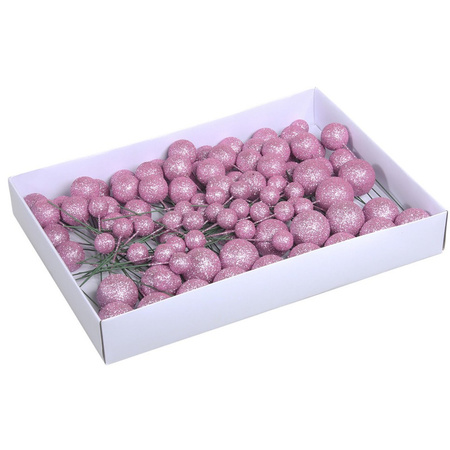 Voordeelverpakking roze glitter kerstballetjes instekers 2, 3 en 4 cm