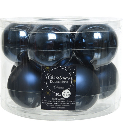 10x Dark blue glass Christmas baubles 6 cm shiny/matt