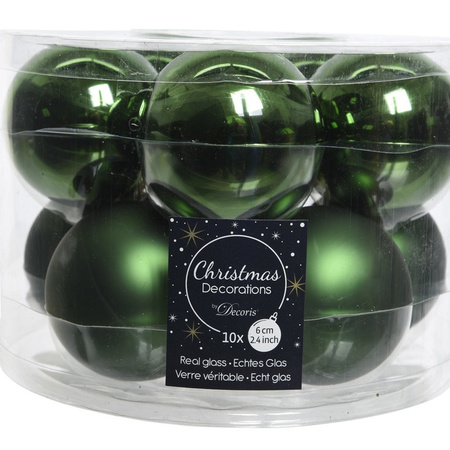 10x Dark green glass Christmas baubles 6 cm shiny/matt