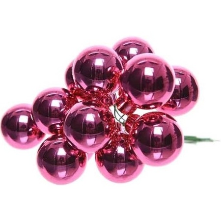 10x Fuchsia pink glass mini baubles on wires 2 cm shiny