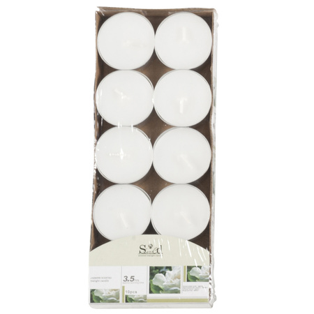 10x Scented tealights candles jasmine/white 3.5 hours