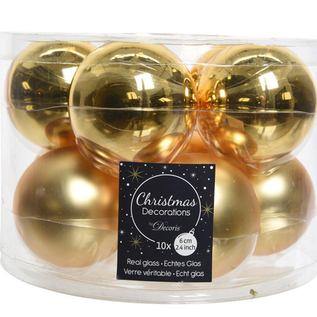 10x Gold glass Christmas baubles 6 cm shiny/matt