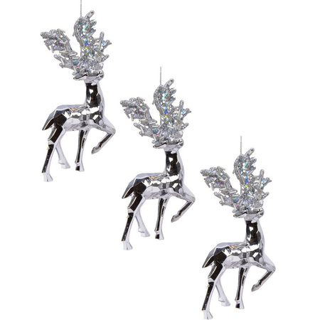 10x Kerstboomversiering rendier ornamenten zilver 16 cm