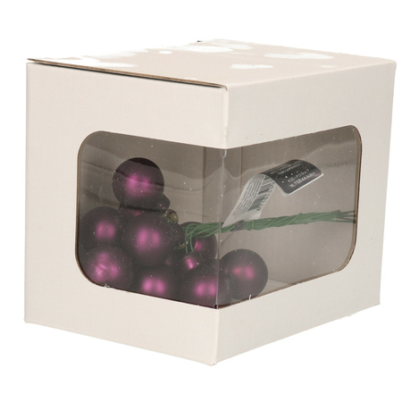 10x Aubergine paarse mini kerststukjes insteek kerstballetjes 2 cm van glas