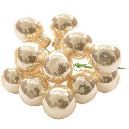 10x Pearl glass mini baubles on wires 2 cm shiny