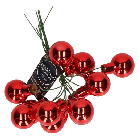 10x Rode mini kerststukjes insteek kerstballetjes 2 cm