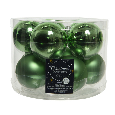 10x stuks glazen kerstballen groen 6 cm mat/glans