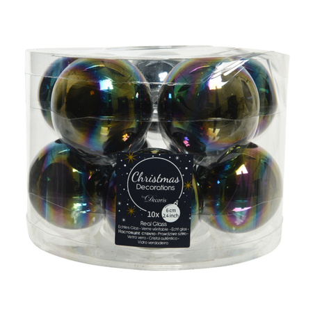 10x Glass Christmas baubles black pearl 6 cm shiny