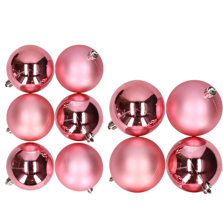 10x pcs plastic christmas baubles bubblegum pink 6 and 8 cm