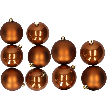 10x stuks kunststof kerstballen kaneel bruin 8 en 10 cm