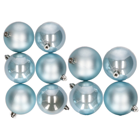 10x stuks kunststof kerstballen lichtblauw 8 en 10 cm
