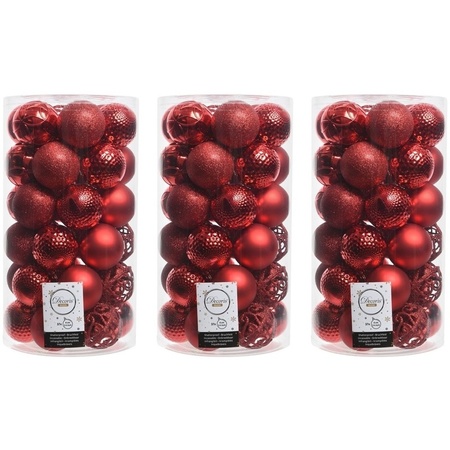 111x Kunststof kerstballen mix kerst rood 6 cm kerstboom versiering/decoratie