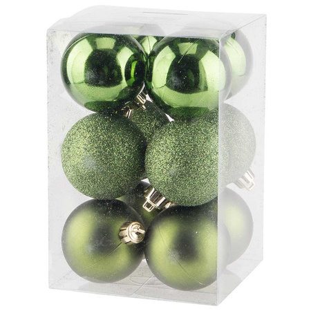 12x Kunststof kerstballen glanzend/mat appelgroen 6 cm kerstboom versiering/decoratie
