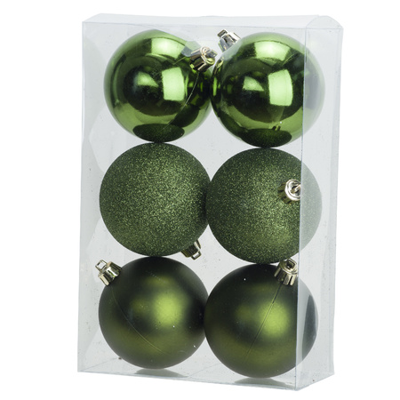 12x Green Christmas baubles 8 cm plastic matte/shiny/glitter