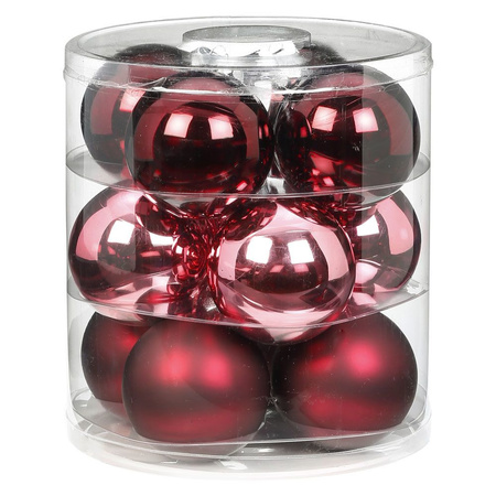 12x Berry Kiss mix roze/rode glazen kerstballen 8 cm glans en mat