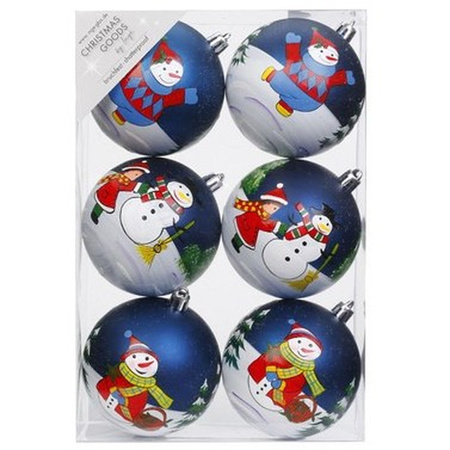 12x Kunststof kerstballen met kerstmannen en sneeuwpoppen 8 cm