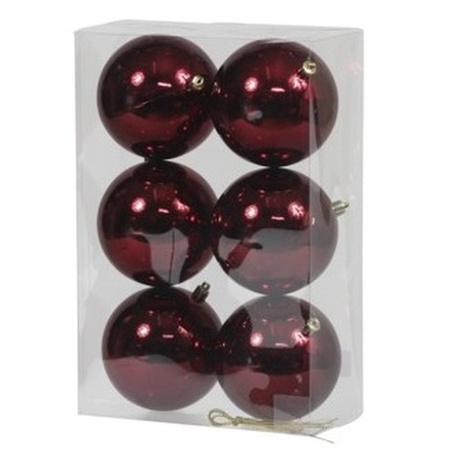12x Kunststof kerstballen glanzend bordeaux rood 10 cm kerstboom versiering/decoratie