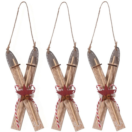 12x Brown wooden skis Christmas tree decoration 17 cm