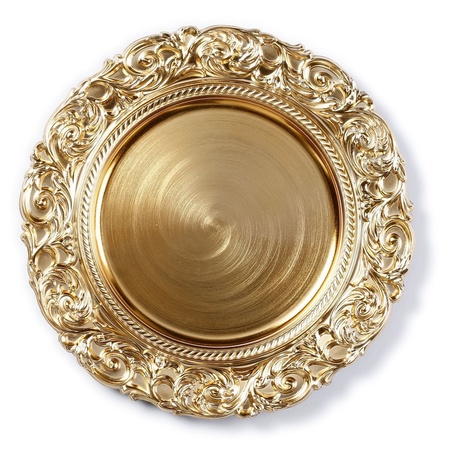 12x Diner plates/platters gold deco border 33 cm round