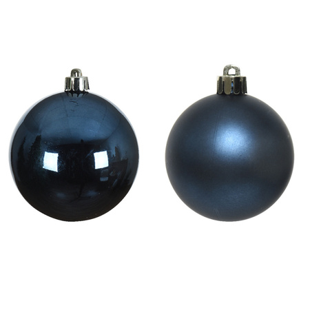 12x Kunststof kerstballen glanzend/mat donkerblauw 6 cm kerstboom versiering/decoratie