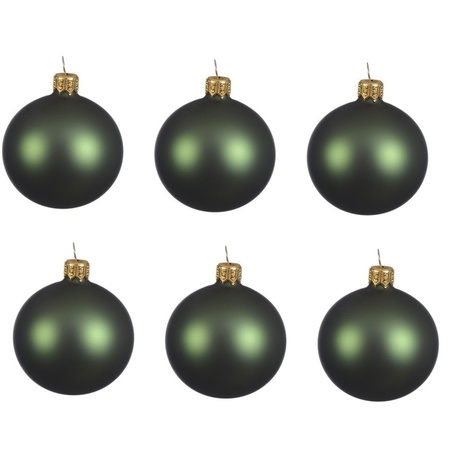 12x Glazen kerstballen mat donkergroen 8 cm kerstboom versiering/decoratie