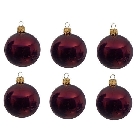 12x Glazen kerstballen glans donkerrood 8 cm kerstboom versiering/decoratie